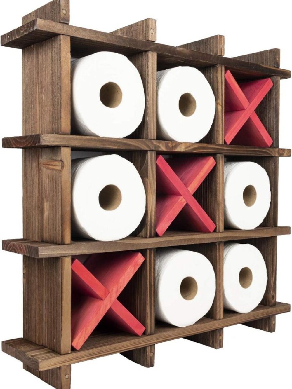 Rustic Wooden Toilet Paper Holder - Tic Tac Toe Design, Wall Mounted or